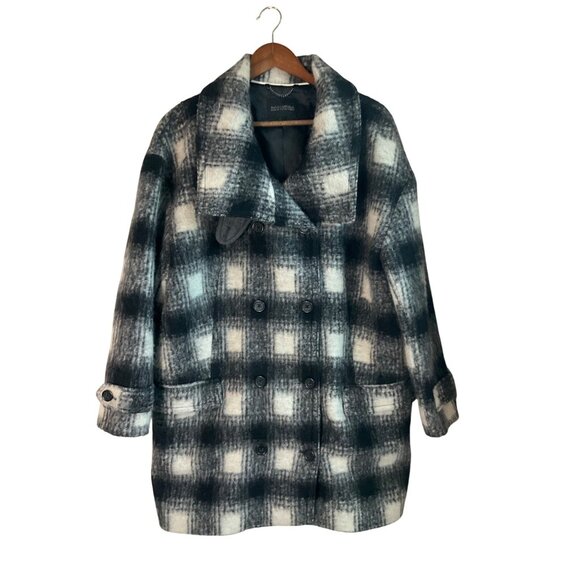 Banana Republic Womens Large P Coat Italian Wool Blend Plaid Check Double Breast - Picture 3 of 15